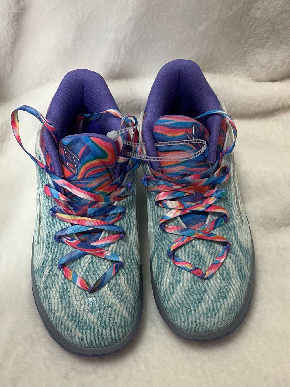 Puma Women Teal Knit Athletic Shoes with Purple Collar and Multicolor Laces